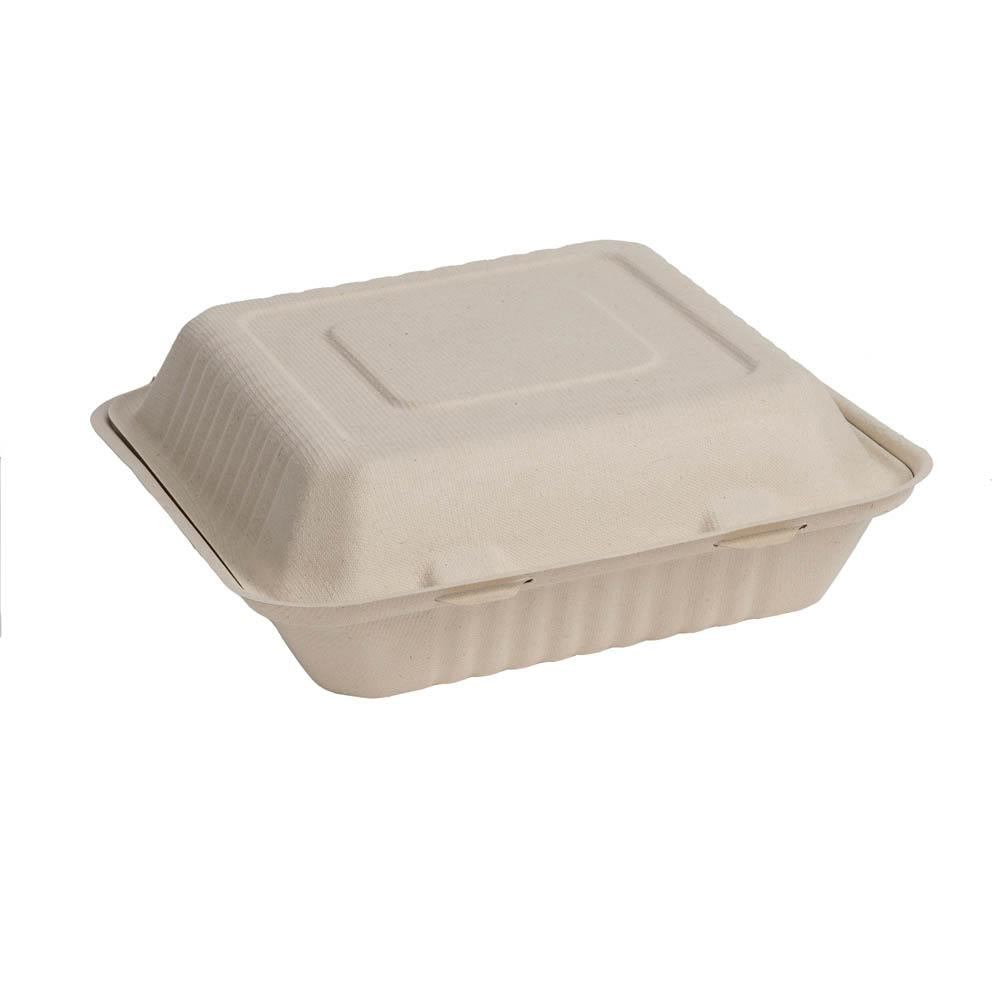 9 in. Natural Sugarcane Clamshell Containers (300 Pack) 2019000018